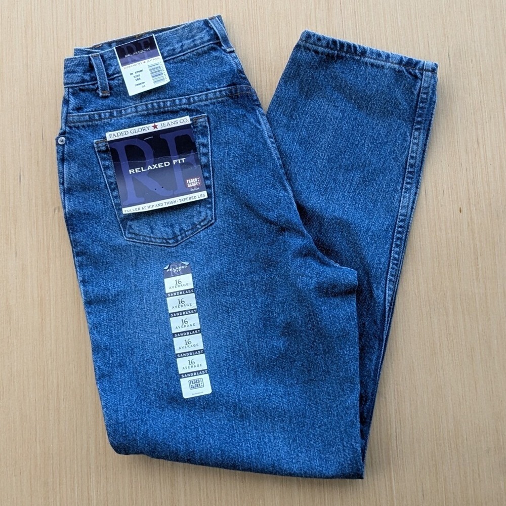 NWT Vintage‎ Faded Glory Relaxed Fit High Rise Mom Denim Blue Jeans Women's 16
